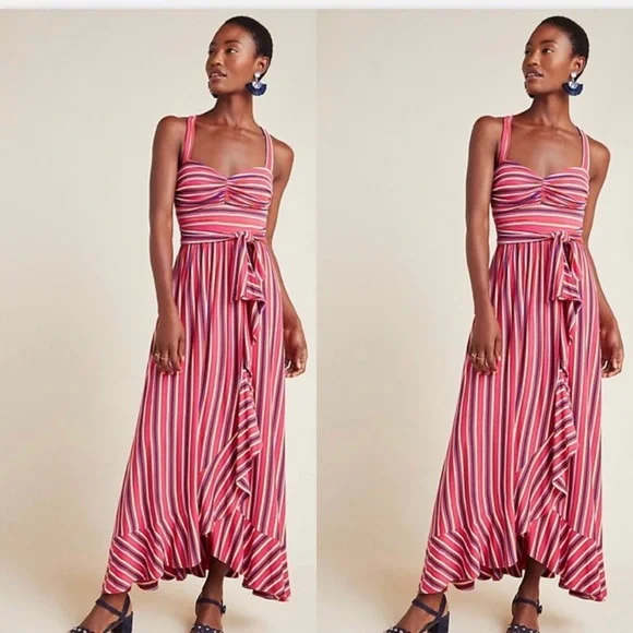 chinese dress ladies Anthropologie x Plenty Tracy Reese Striped Ruffle Maxi Dress Size Small NEW  – Finds For You main image 1